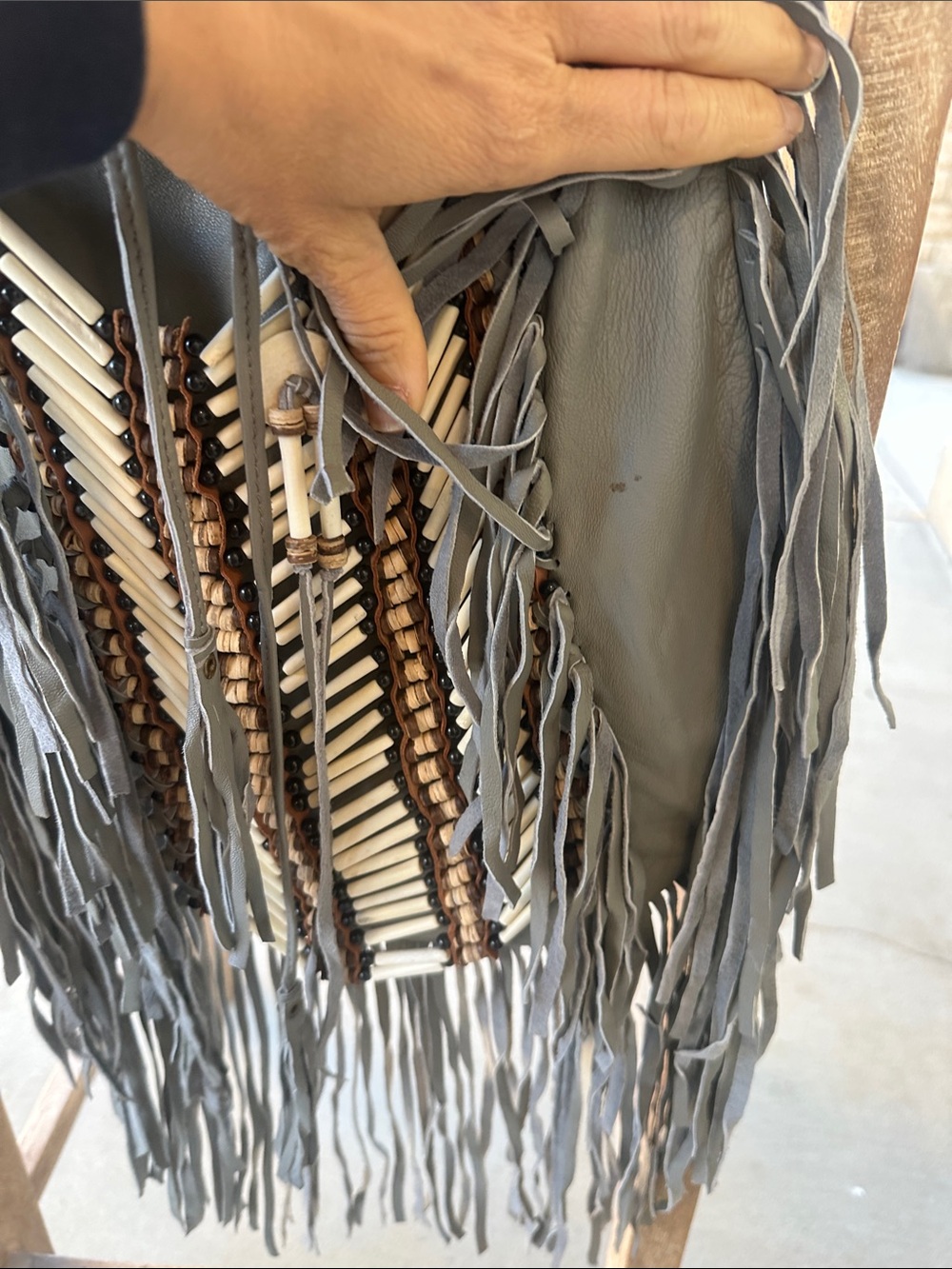 Gray Gypsy Soul fringe bone tassel bag preowned - Picture 11 of 16